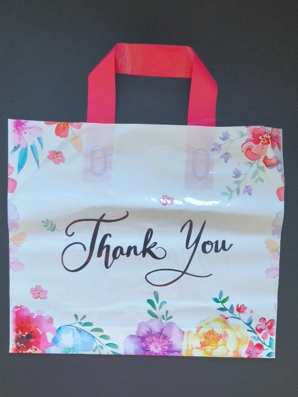 Floral 'Thank You' Gift Bag with Pink Handles- 12